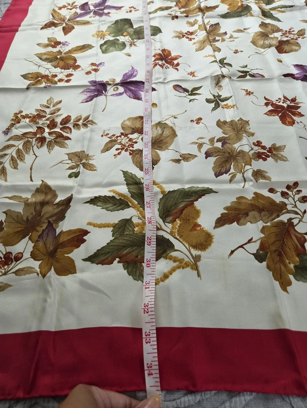 Trussardi Floral Botanical Silk Scarf with Red Border